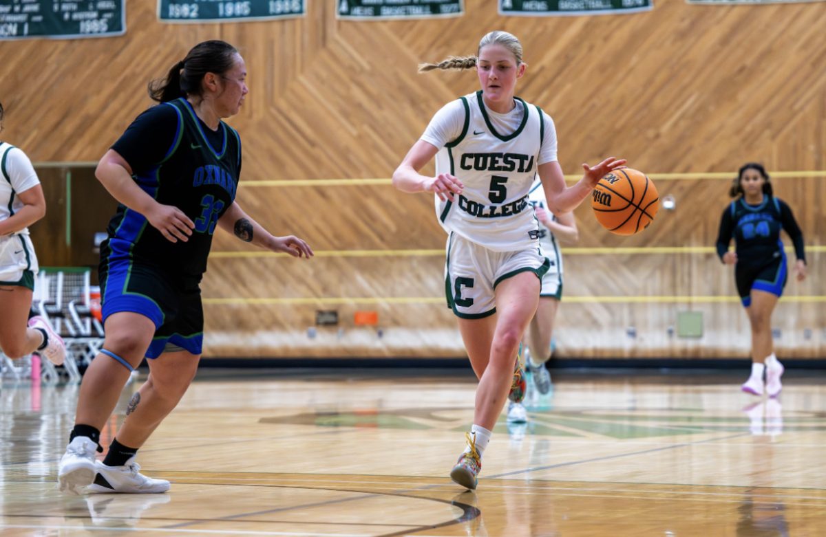 Sophomore guard Reese Pasternik taking the ball up the court for the Cougars on Feb. 12, 2025.
